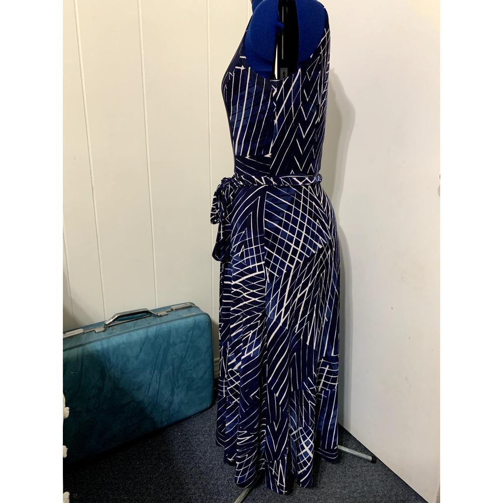 RALPH RL LAUREN NAVY BLUE JERSY STRIPED Abstract Fit N Flare DRESS SIZE 6 CAREER - Picture 3 of 10